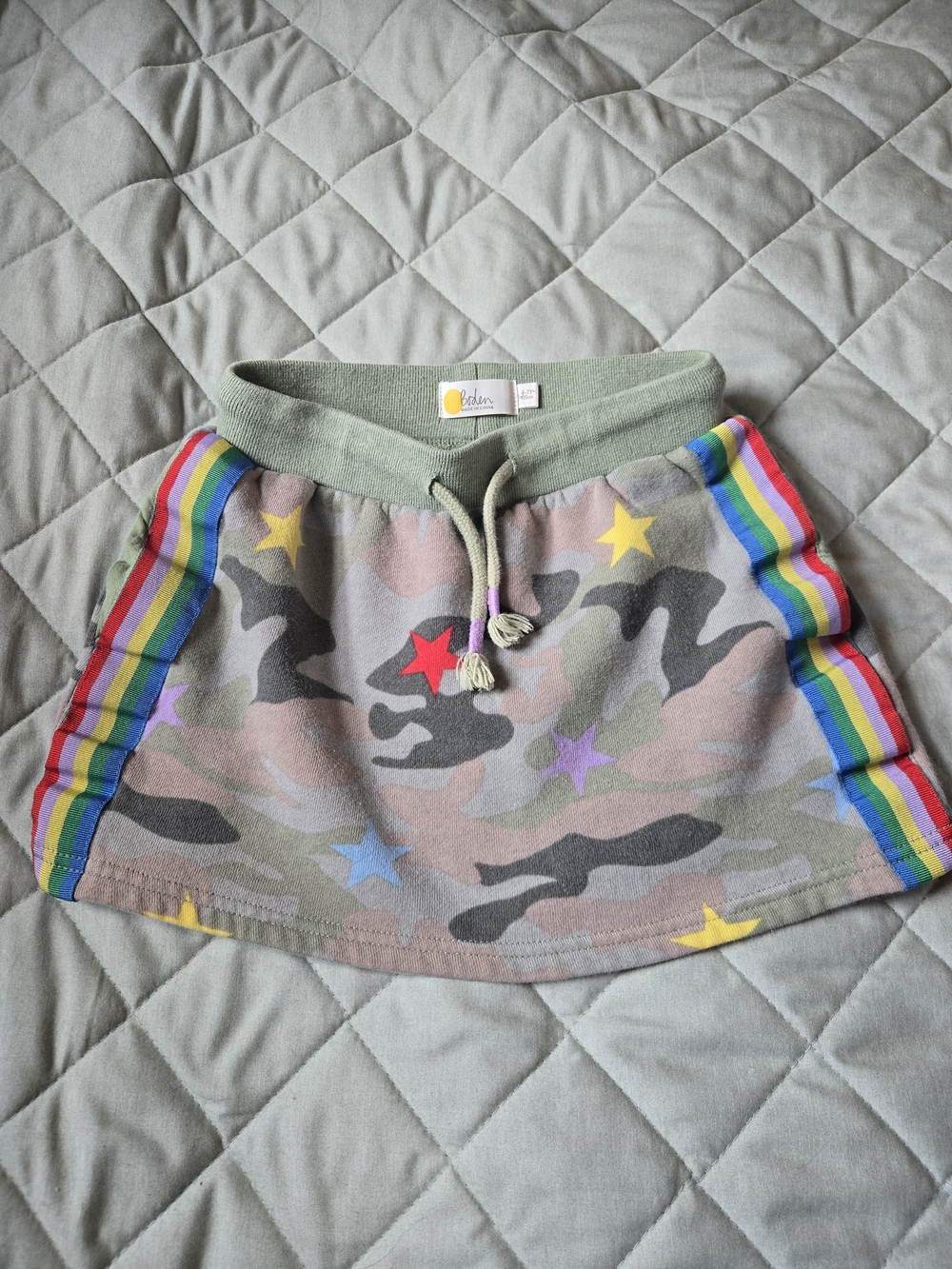 Green Camo Star Skirt with Rainbow Trim